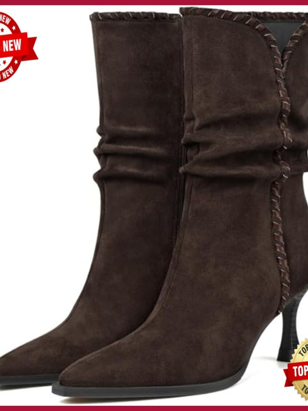 Suede Slouchy Ankle Boots Pointed Toe Kitten Heel Side Zip Booties Fall